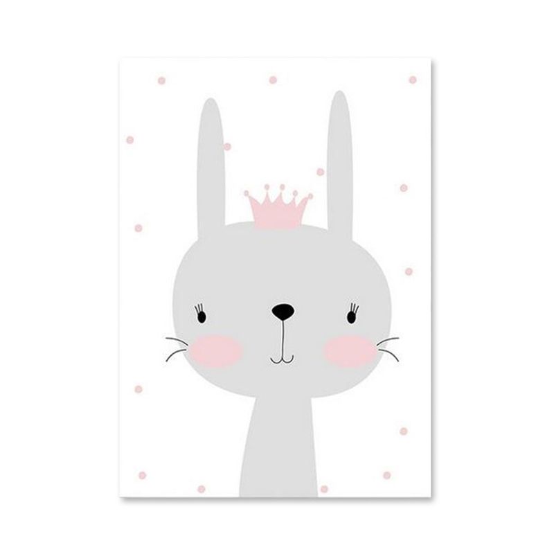 Gray Rabbit Canvas Wild Animal Children's Art Textured Wall Decor for Baby Bedroom