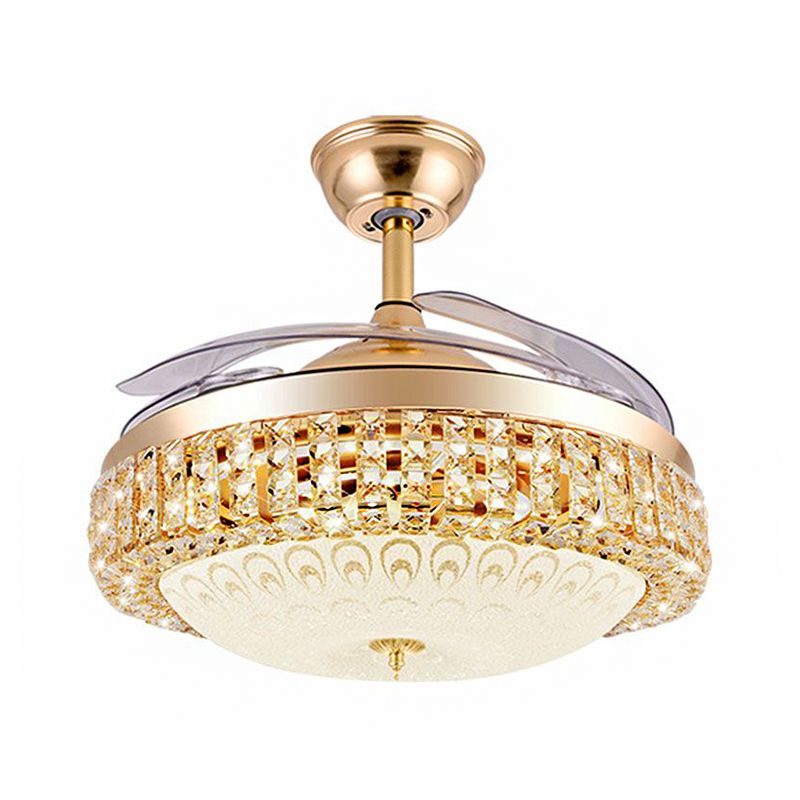 3-Blade einfache LED Hanging Lüfter Leichtgold gewölbter Halbmontagebeleuchtung mit strukturiertem Glasschatten, 19 "Breite