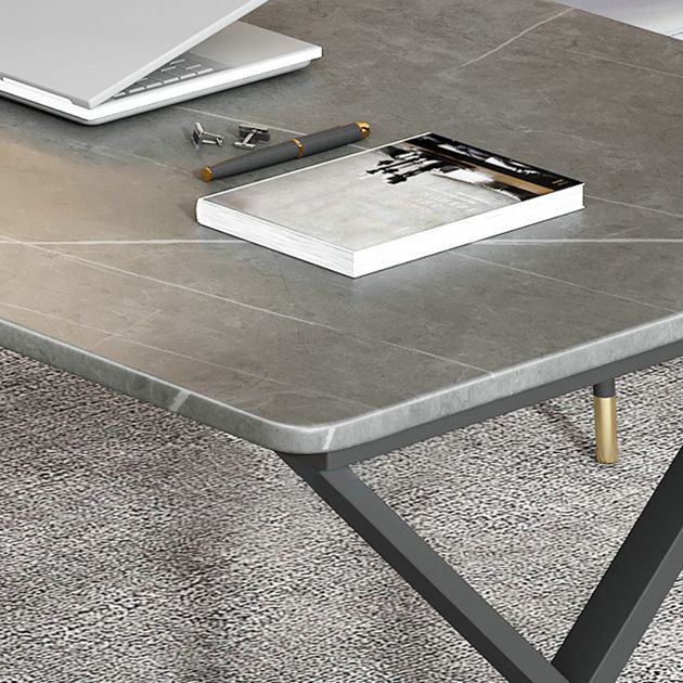 Rectangle Casual Dining Table Grey Tone Fixed Table with Sintered Stone