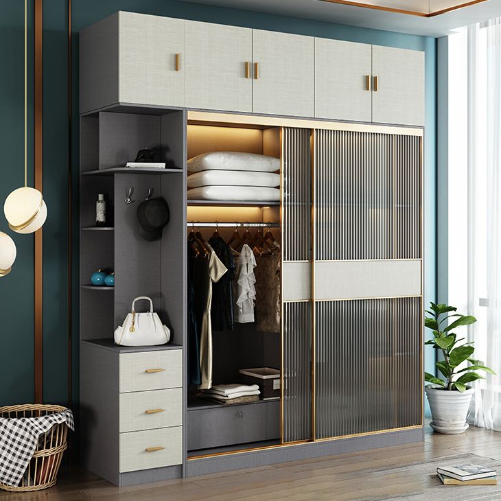Modern Wardrobe for Home Mirrored Finish Cabinet with Glass Door