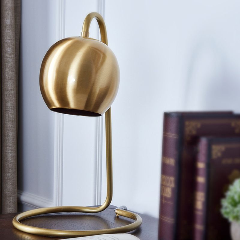 1 Light Spherical Nightstand Lighting Colonialism Golden Metallic Night Light with Circle Base