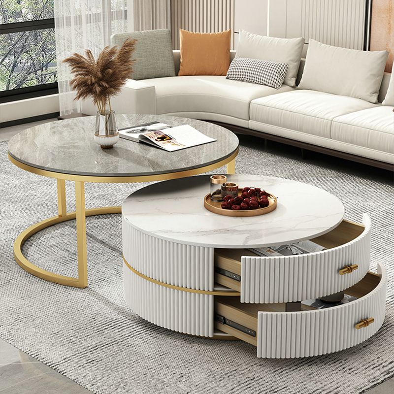 Slate Top Coffee Table Set Frame Cocktail Table with 2 Drawers