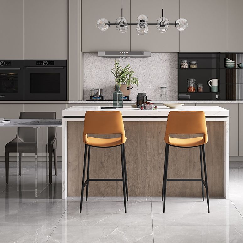 Leather Bar Stool Modern Backrest Counter Stool with Metal Legs