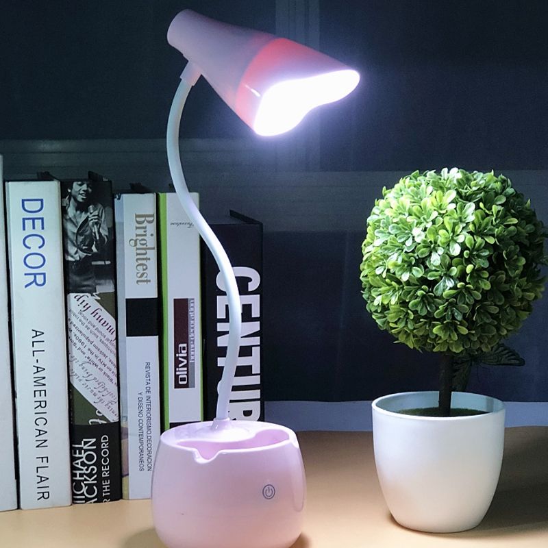 Eye-Caring Flexible Gooseneck Desk Light Pen Holder Design LED USB Charging Reading Light in Blue/Pink/White/Yellow