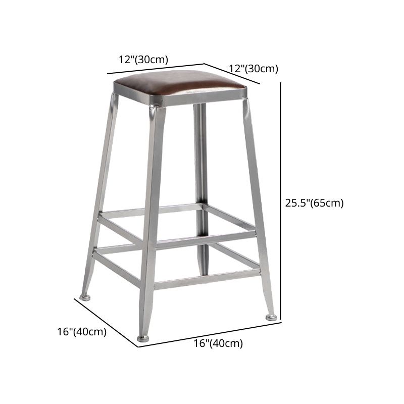 Industrial Coffee Shop Footrest Stools Silver Iron Bar Stool