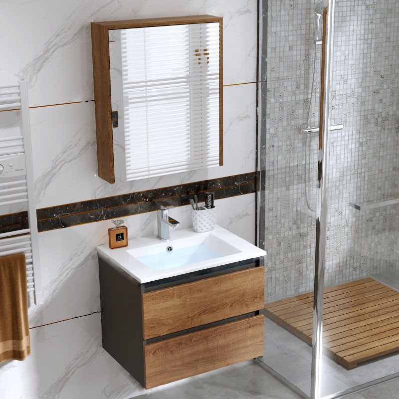 2 Drawers Vanity Wood Frame Freestanding Shelving Included Mirror Single Sink Vanity