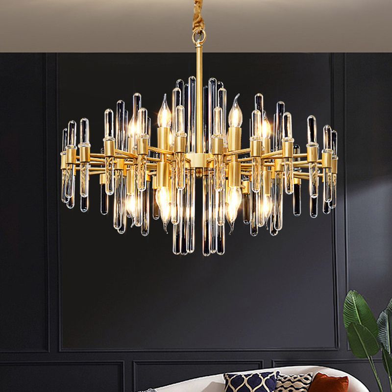 Metallic Radiating Chandelier Lighting Minimalist Gold Pendant Light with Crystal Rod Decor