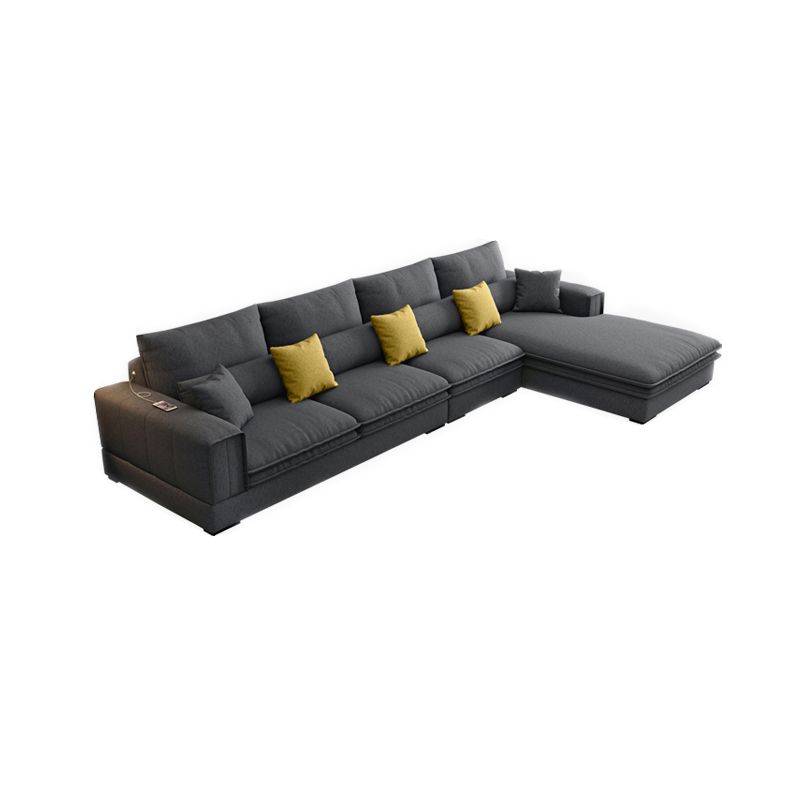 Dark Gray Contemporary Sectional with Recessed Arm and Pillowed Back Cushions