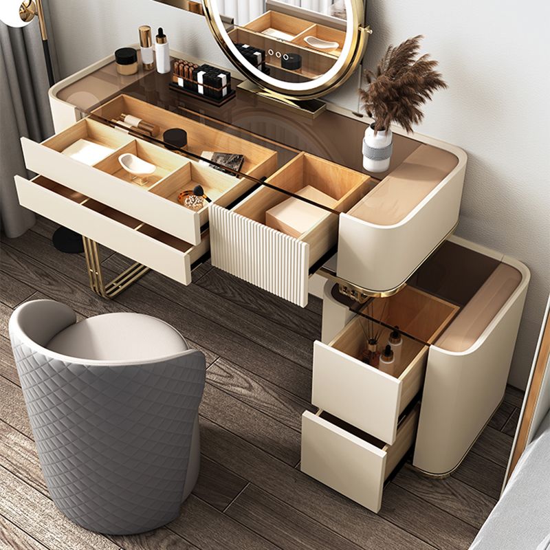 Glass Top Vanity Makeup Table Set With Drawer, Glam Vanity Dressing Table