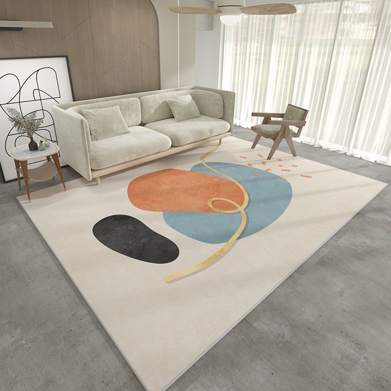 Beige Nordic Rug Polyester Color Block Rug Washable Rug for Living Room
