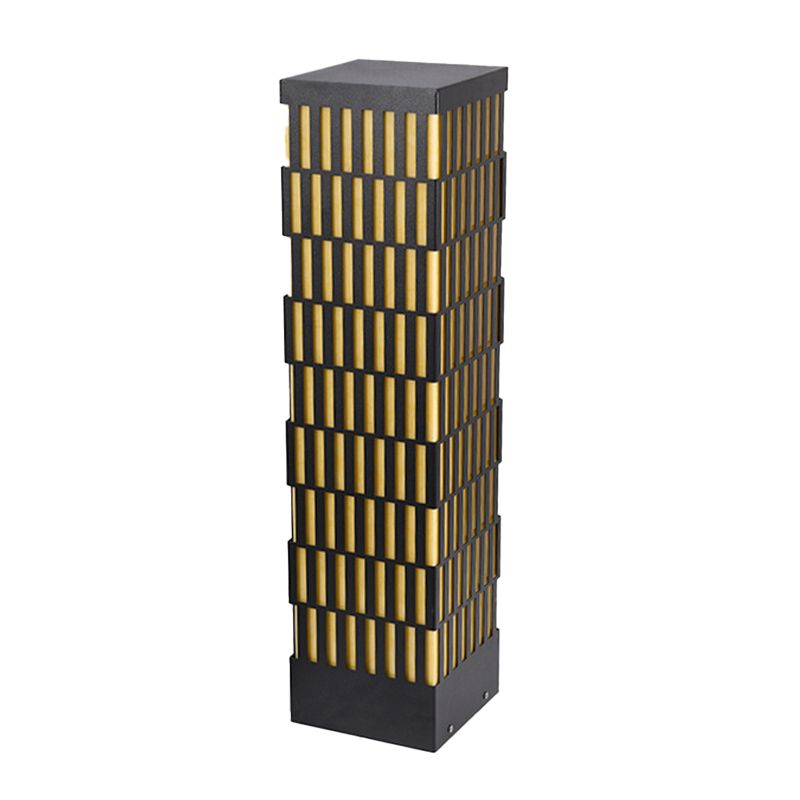 Rectangle Pillar Lamp Contemporary Metal Outdoor Waterproof Light in Black