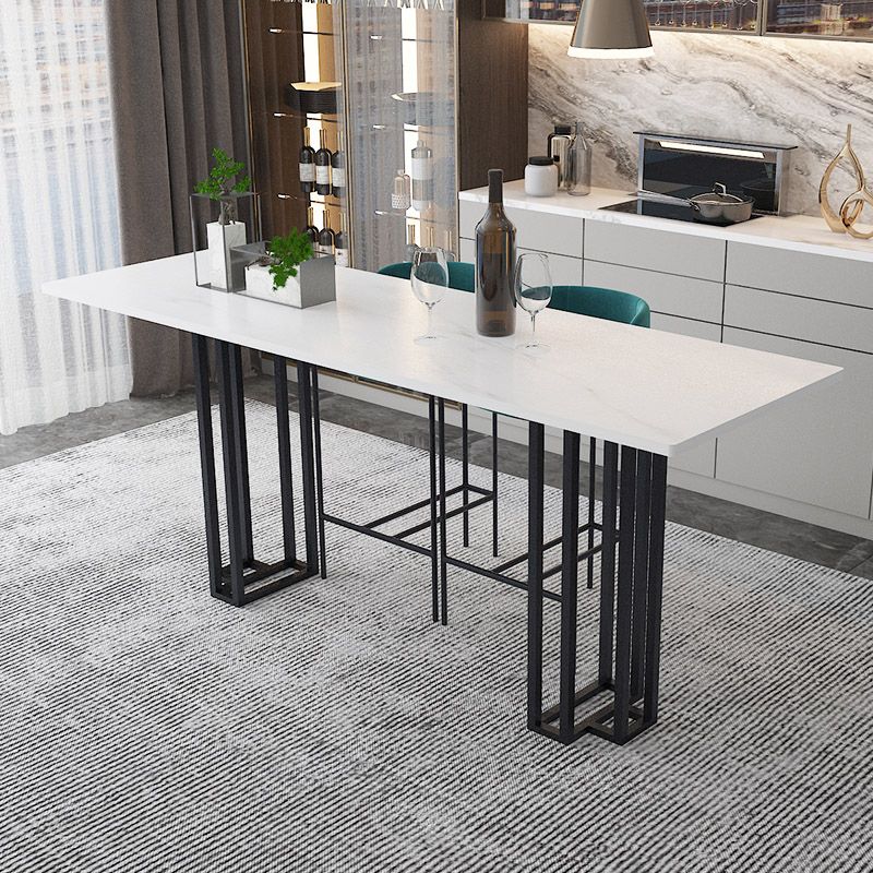 Industrial Marble Bar Table with Rectangle Table Top Double Pedestal Table - 39" H