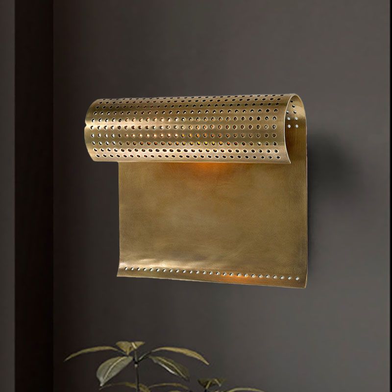 Funzione da parete in metallo 1-bulbina Light Black/Gold Roll Living Lampara del soggiorno con design ritagliato