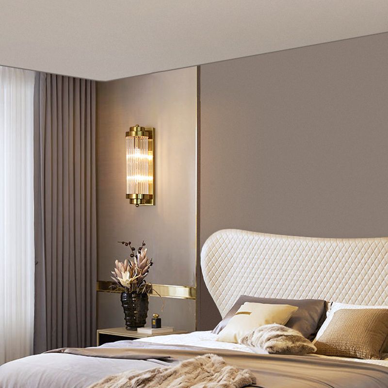 Modern Style Cylinder Wall Sconce Crystal 2 Light Sconces for Living Room