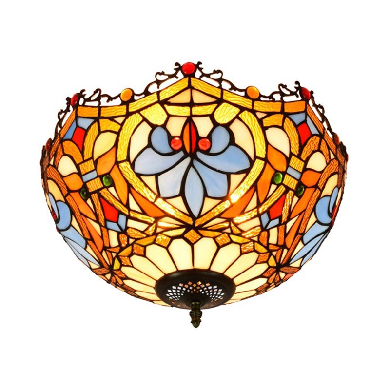 Hand Cut Glass Blue Ceiling Mount Scalloped 2/3 Lights Baroque Flush Mount Ceiling Light, 12"/16" Width