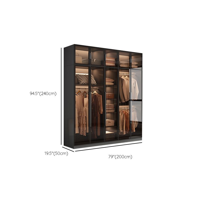 Modern Wooden Frame Wardrobe Freestanding Multifunctional Wardrobe Tempered Glass Doors