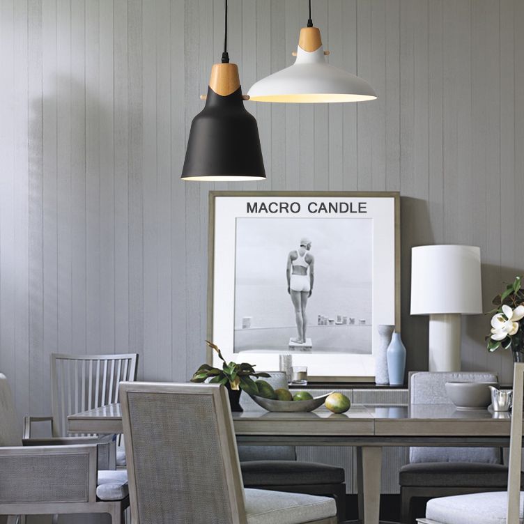 Acabado de madera contemporánea Luz de lámpara colgante de lámpara de tono de metal simple iluminación sobre mesa de comedor