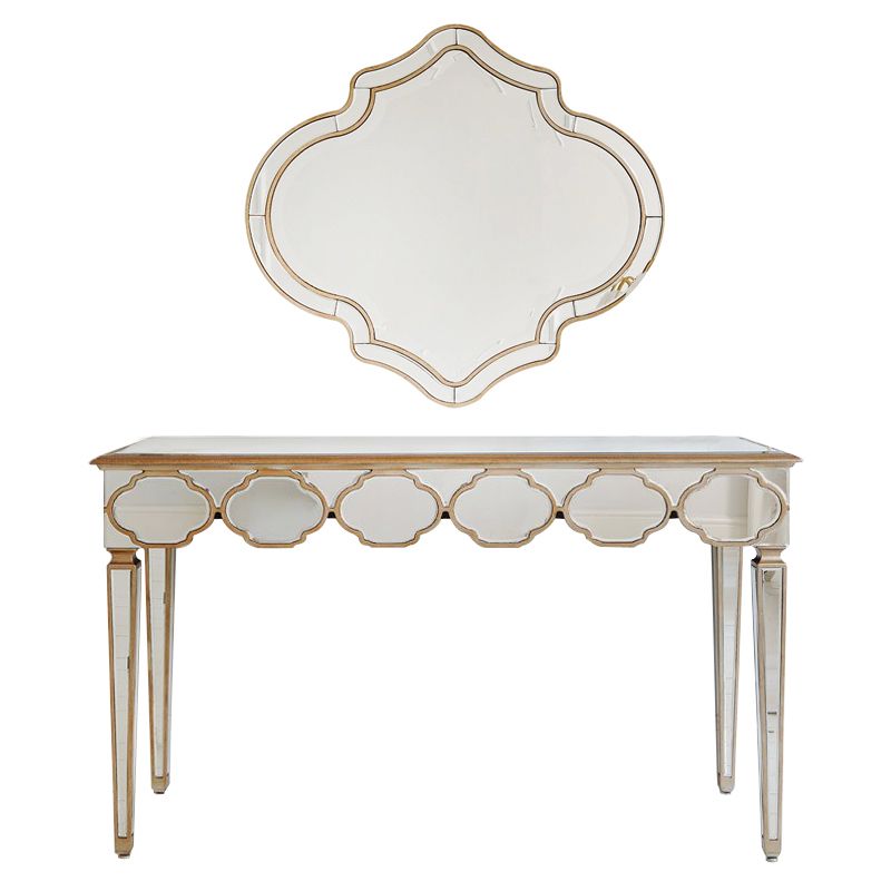 Sliver Makeup Counter 16.53" Wide Mirrored Vanity Tables with Solid Wood Leg
