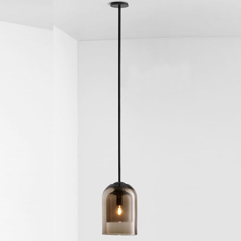 Lampe suspendue à la cloche artistique moderne avec une teinte en verre double en verre