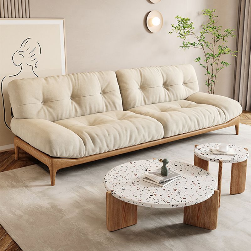 Cream Tufted Armless Sofa Wooden Frame Settee in Ash with Footrest