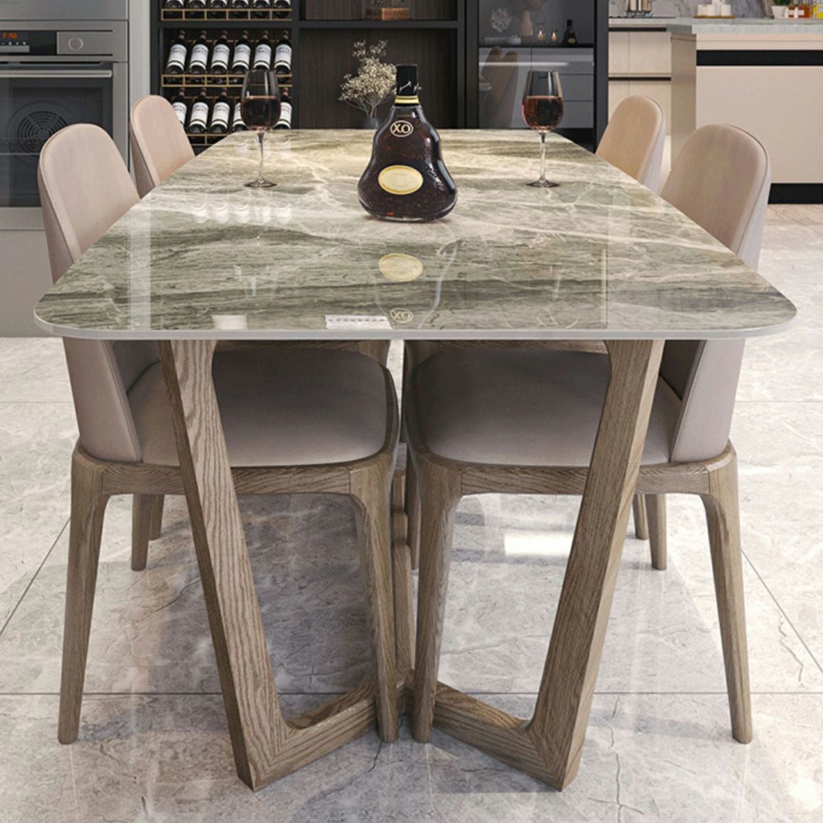Contemporary Style Sintered Stone Dining Table with Grey Fixed Table and Trestle Base