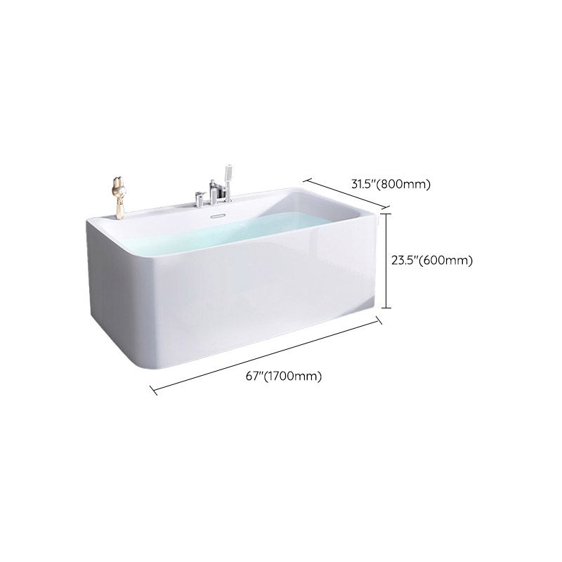 Modern Acrylic Rectangle Bathtub Soaking Back to Wall Bathtub with Drain and Overflow Trim