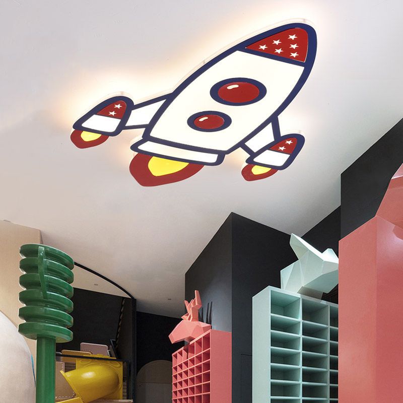 Acryl Vliegtuig LED Flush Mount Licht Kid Slaapkamer Modern Plafond Lamp in Rood