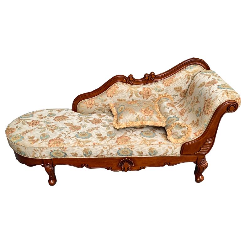 French Country Upholstered Chaise Lounge Couch Rolled Arms Chaise Lounge Chair