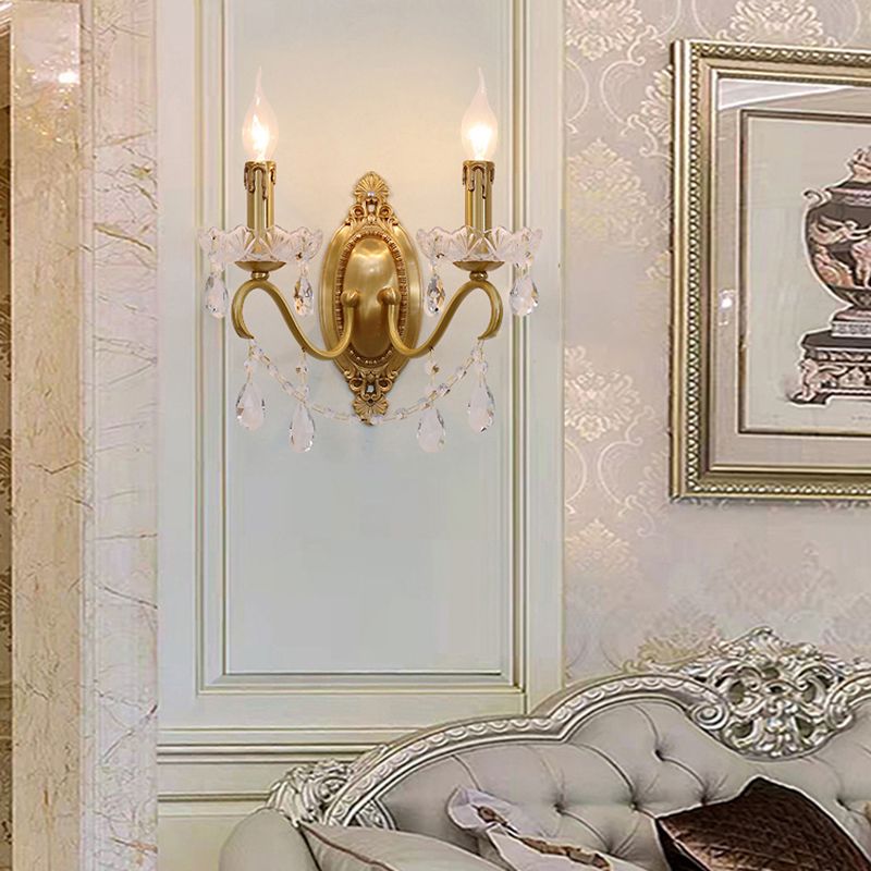 Candle Shape Crystal Wall Sconces Modern 1/2 Light Wall Mount Light Fixture in Gold