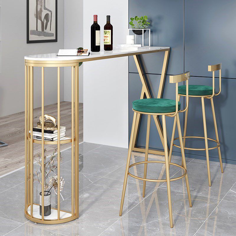 1/3 Pieces Glam Iron Bar Table Set Sintered Stone Top Bistro Set with Shelf