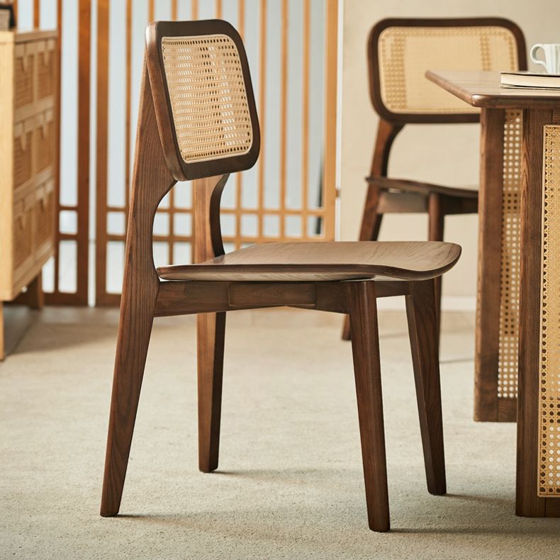 Solid Wood Open Back Contemporary Dining Room Chair in Brown