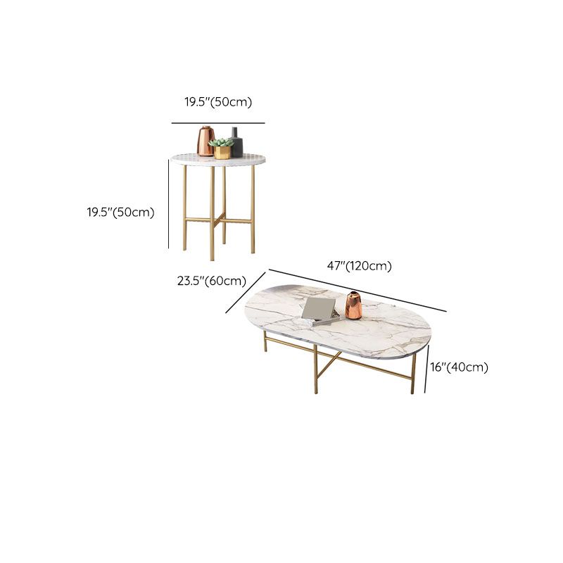 Glam Cocktail Table 4 Legs Slate Coffee Table Set in White with Iron Base