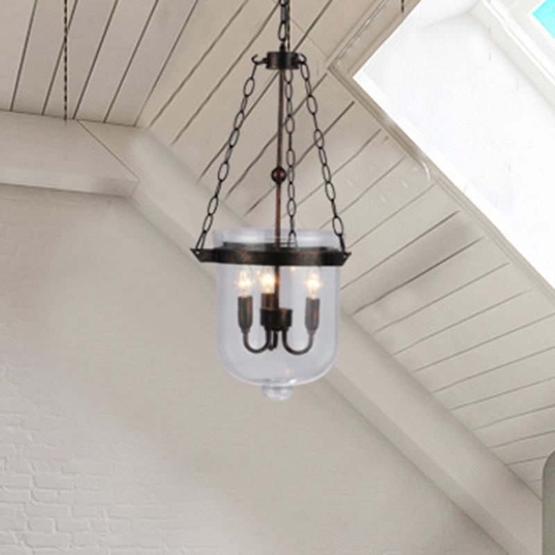 Black Bucket Chandelier Light Fixture Industrial Style Glass Dining Room Pendant Lighting