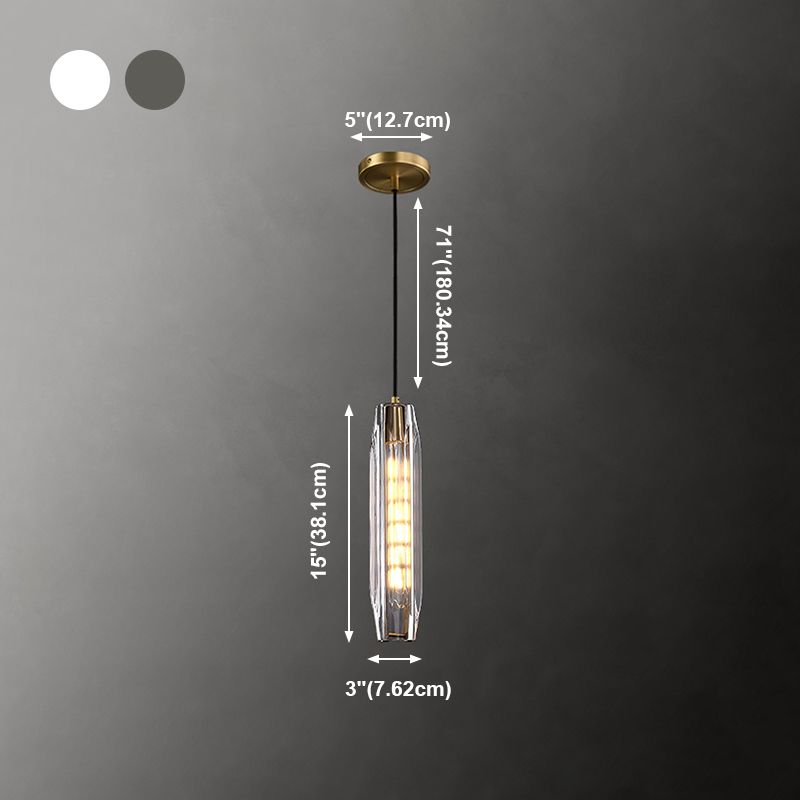 Modern Luxury Single Hanging Lamp  Copper Cylindrical Pendant Light with Crystal Shade