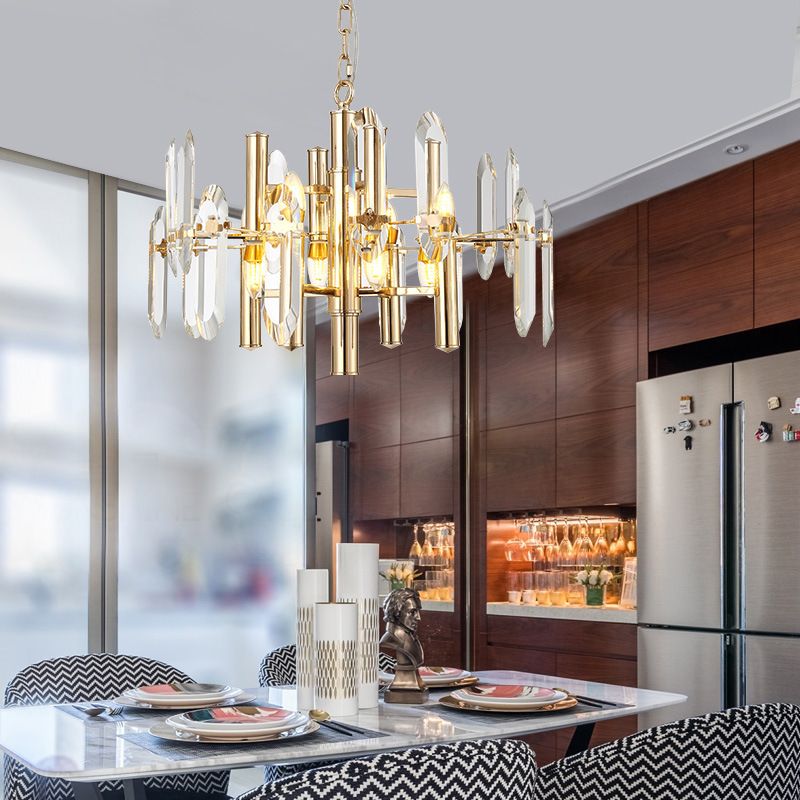 Metal Frame Hanging Light Kit Modern 8/10 Lights Gold Chandelier Light Fixture, 23.5"/31.5" Wide