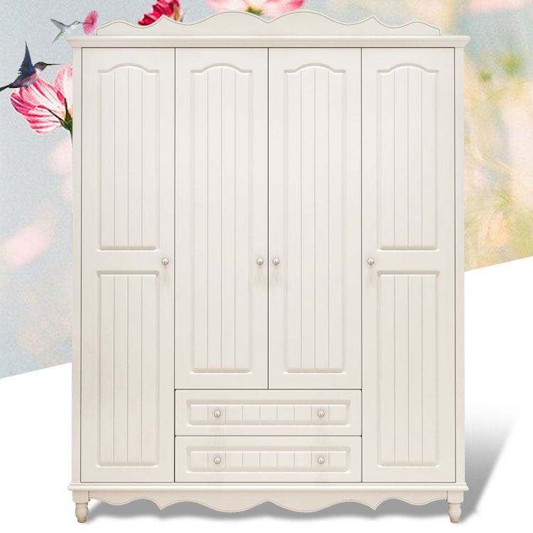 White Rubberwood Wardrobe Armoire Modern Wardrobe Closet with Legs