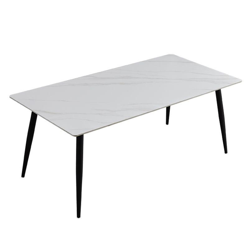 Mesa de comedor rectangular industrial de metal, mesa de piedra sinterizada con patas negras