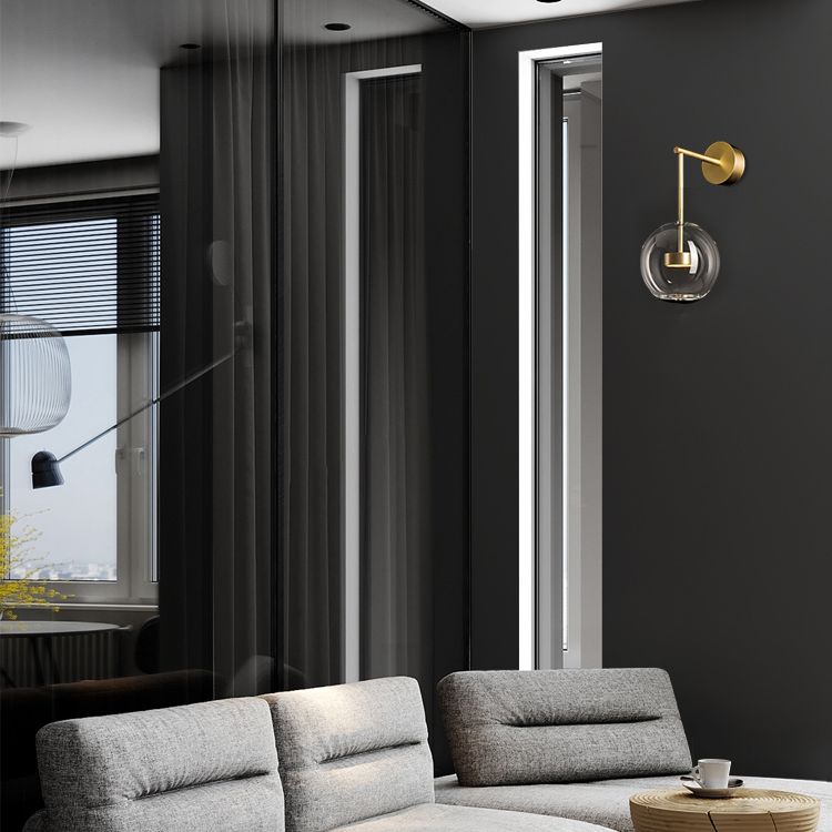 Modern Glass Wall Light Globe Shape 14.5" High Wall Sconce in Gold for Bedroom