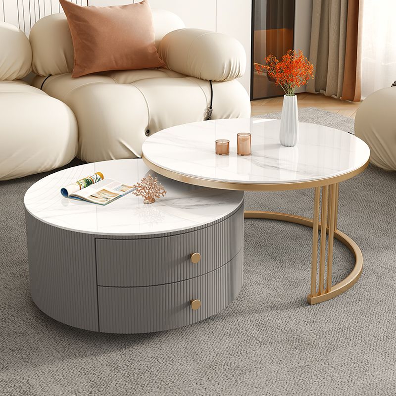 Metal Anb Glass Coffee Table Set Round Nesting Coffee Table Set with 2 Drawers
