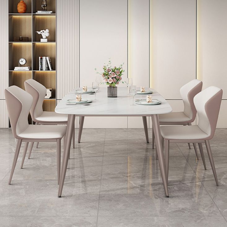 Purple 4-foot Metal Table Modern Stone Top Rectangle Fixed Table