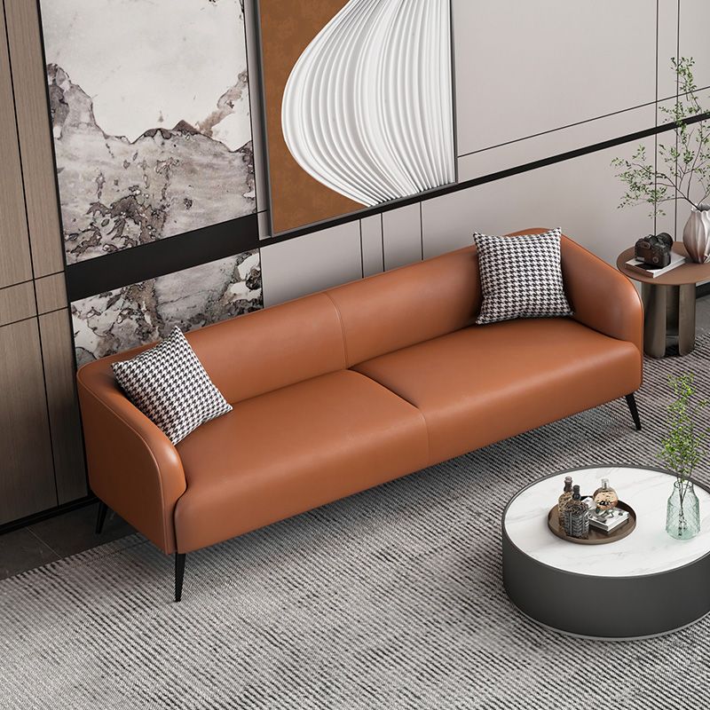 Stain Resistant Faux Leather Sofa  Tuxedo Arm Sofa for Living Room