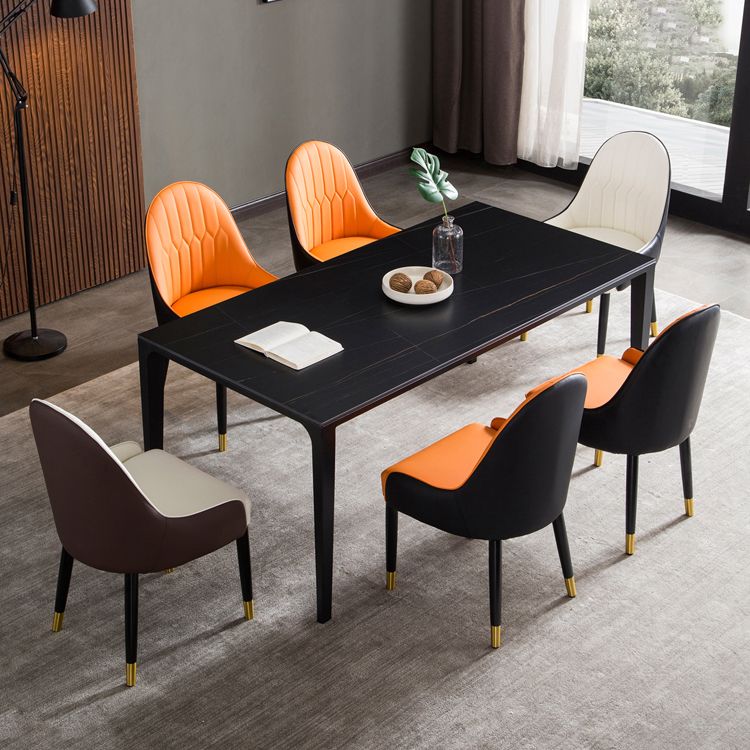 Solid Back Chair Scandinavian Style Arm Leather Dining Side Chairs