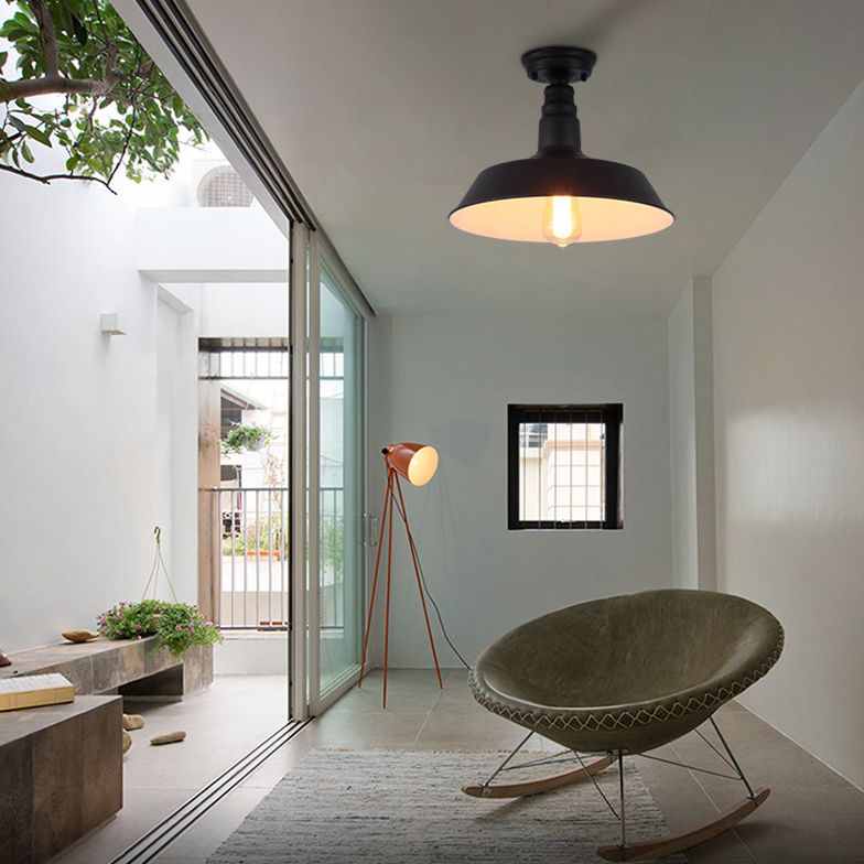 1 Light Metal Semi Flush Mount Light Fixture Industrial Barn Veranda Semi Flush Ceiling Light