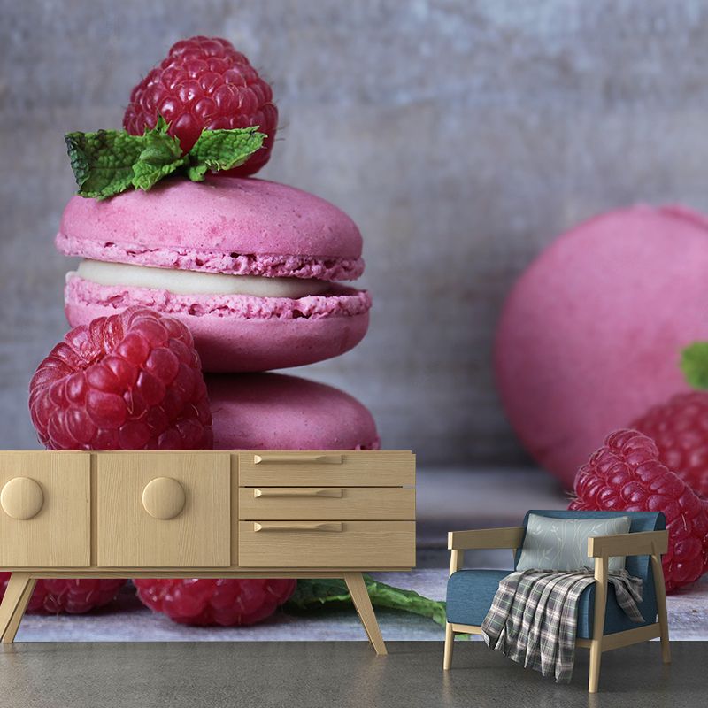 Delicious Macaron Mural Wallpaper Soft Color Contemporary Wall Covering for Dessert Shop