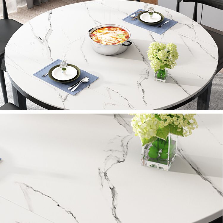 Round Contemporary Dining Table Sintered Stone Table with 4 Black Ash Solid Wood Legs