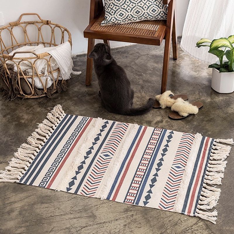 Stylish Area Carpet Geometric Pattern Polyester Area Rug Fringe Stain Resistant Rug for Home Decor