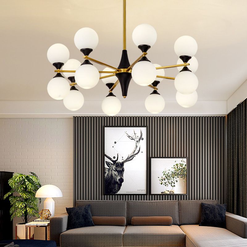 Nordic Style Creative Glass Orb Chandelier Golden Dining Room Lighting Fixture with 19.6" Adjustable Suspension Rod