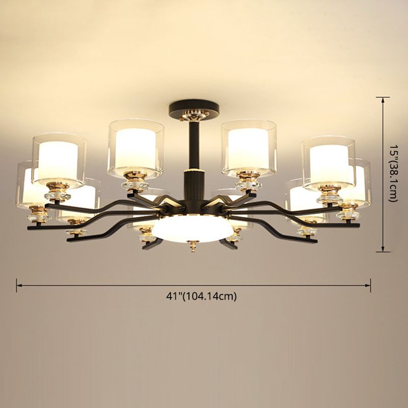 Clear and Frosted Glass Cup Chandelier Minimalist Suspension Lamp for Living Room