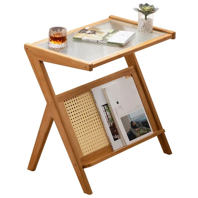Modernistic Glass Top 4 Legs Rectangular Living Room Accent Side Table