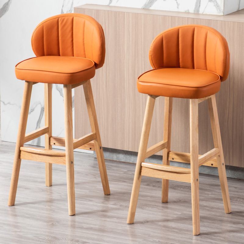 Industrial Solid Wood Bar Stools PU Leather Barstools with Low Back